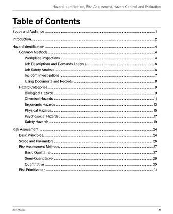 Snapshot of the publication's Table of Contents