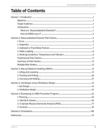 Snapshot of the publication's Table of Contents