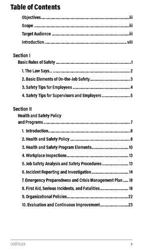 Snapshot of the publication's Table of Contents